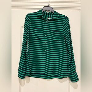 Ladies J Crew Green/Navy Striped Shirt Size 2